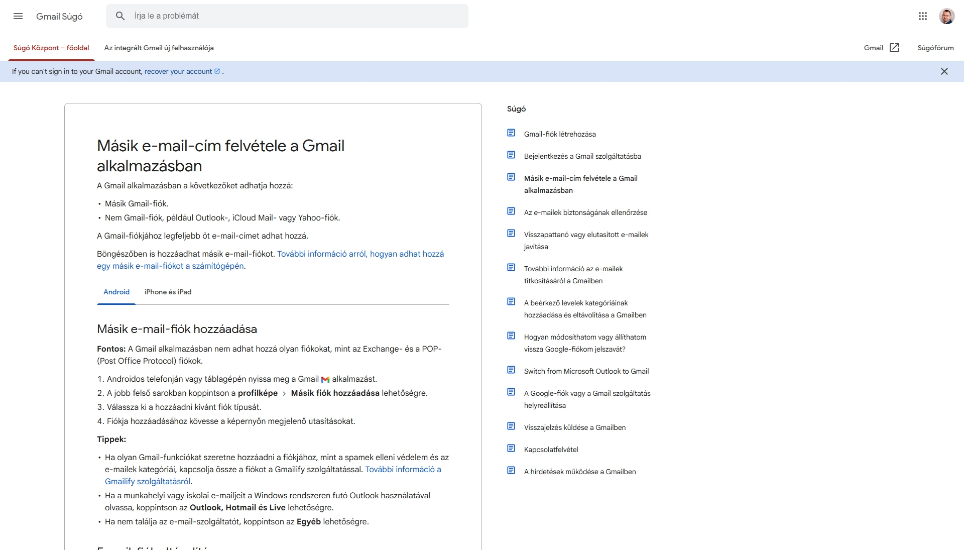 Második Gmail fiók létrehozása